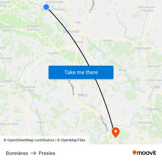 Bonnières to Presles map