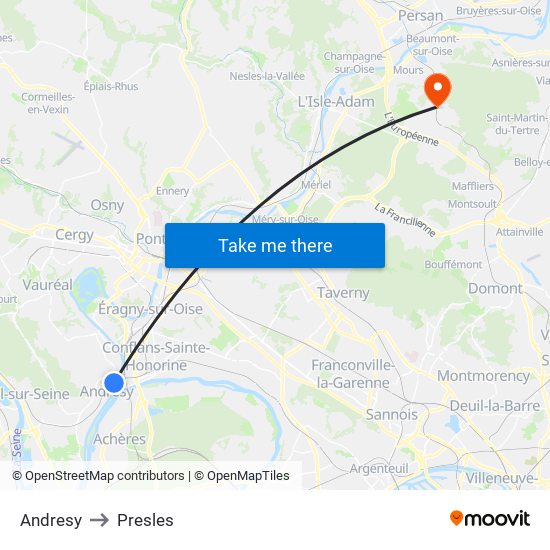 Andresy to Presles map