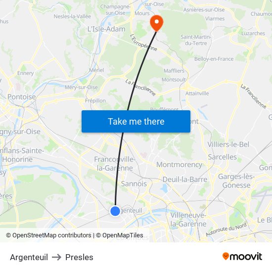 Argenteuil to Presles map