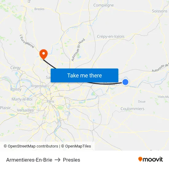 Armentieres-En-Brie to Presles map