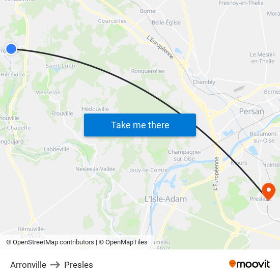 Arronville to Presles map