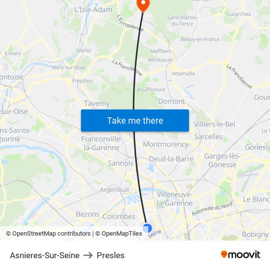 Asnieres-Sur-Seine to Presles map
