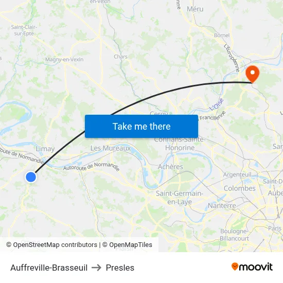 Auffreville-Brasseuil to Presles map
