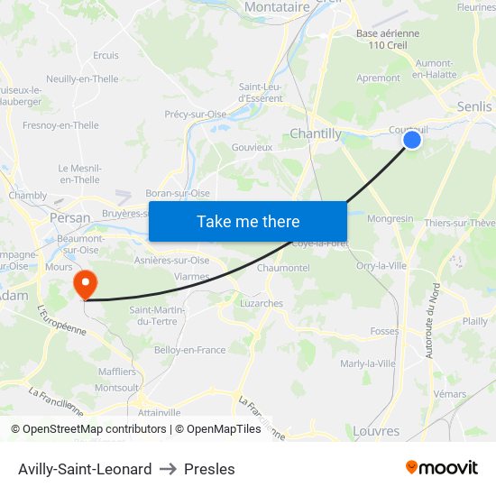 Avilly-Saint-Leonard to Presles map