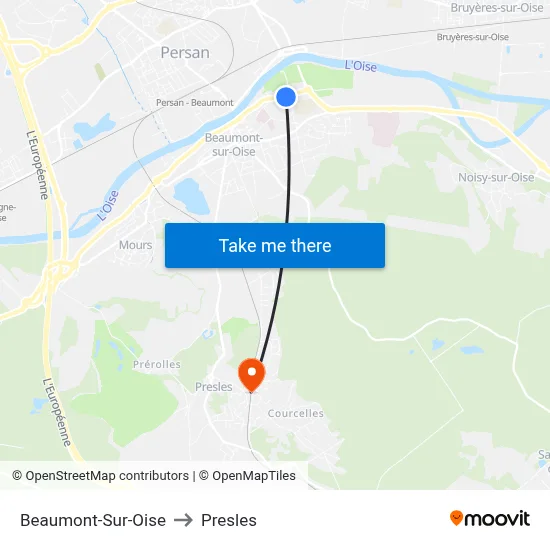 Beaumont-Sur-Oise to Presles map