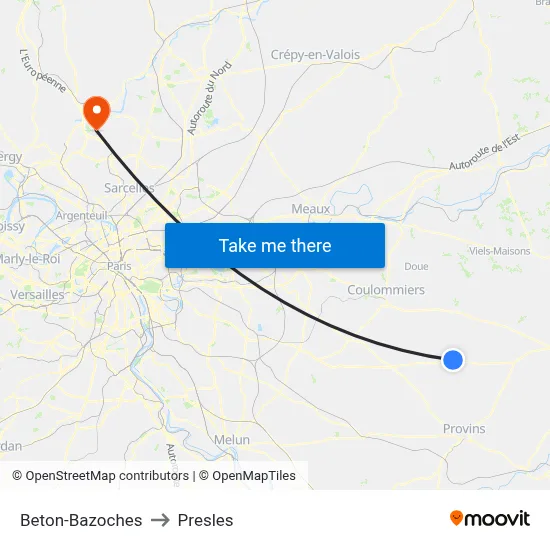 Beton-Bazoches to Presles map