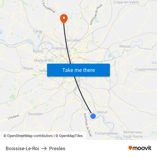 Boissise-Le-Roi to Presles map