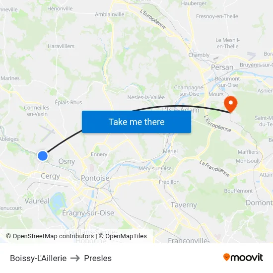 Boissy-L'Aillerie to Presles map