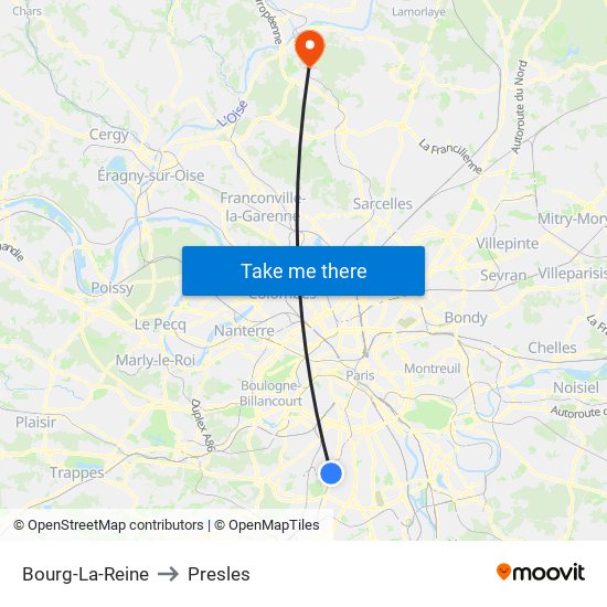 Bourg-La-Reine to Presles map