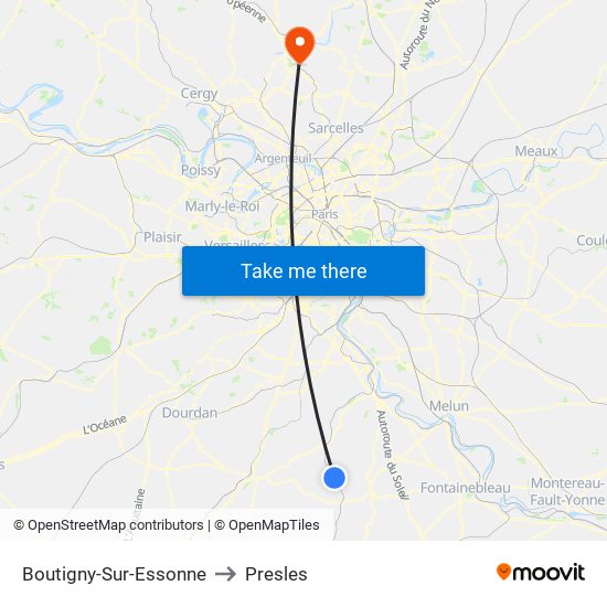 Boutigny-Sur-Essonne to Presles map