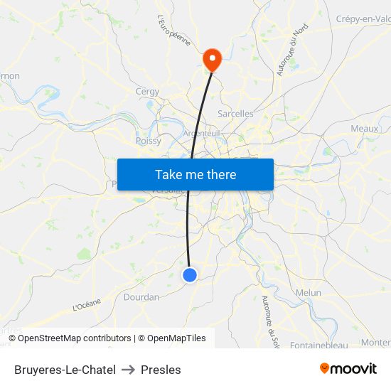 Bruyeres-Le-Chatel to Presles map