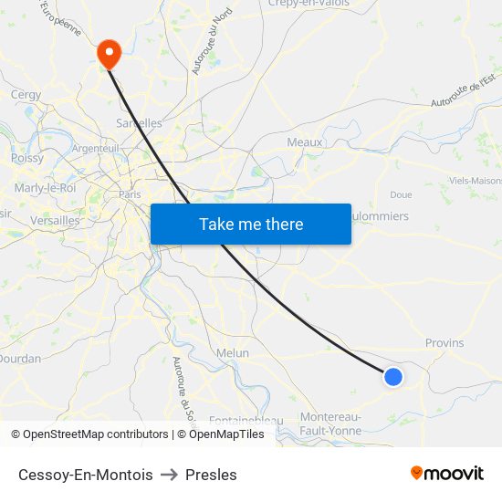 Cessoy-En-Montois to Presles map