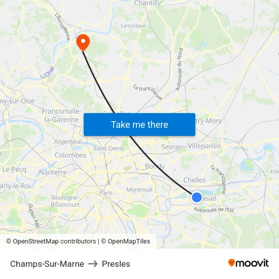 Champs-Sur-Marne to Presles map