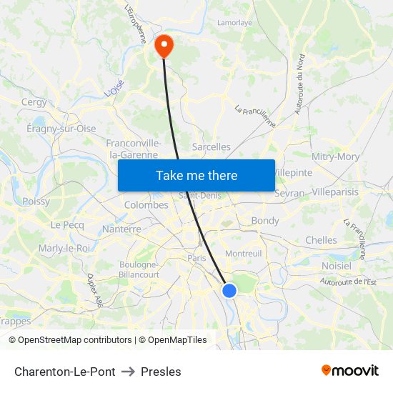 Charenton-Le-Pont to Presles map