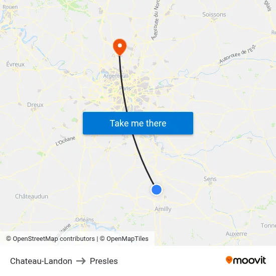 Chateau-Landon to Presles map