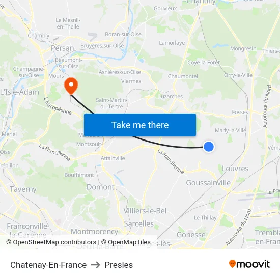 Chatenay-En-France to Presles map