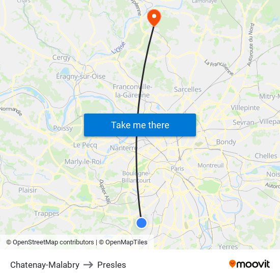 Chatenay-Malabry to Presles map