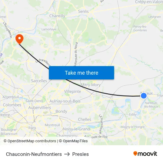 Chauconin-Neufmontiers to Presles map