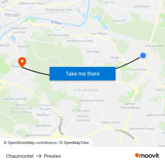 Chaumontel to Presles map