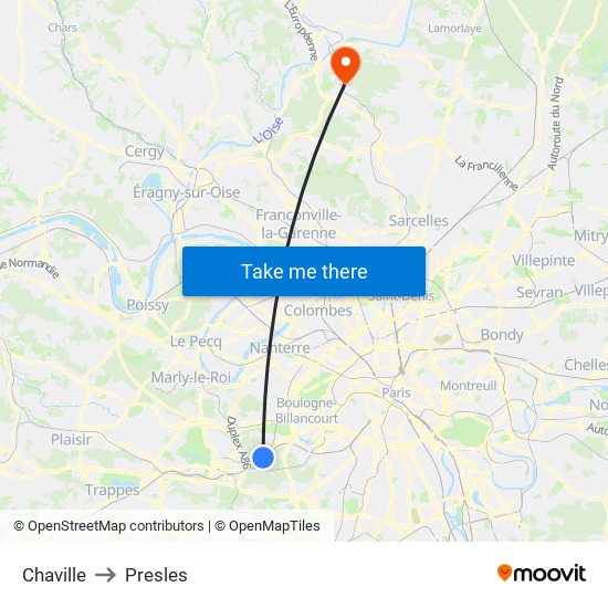 Chaville to Presles map