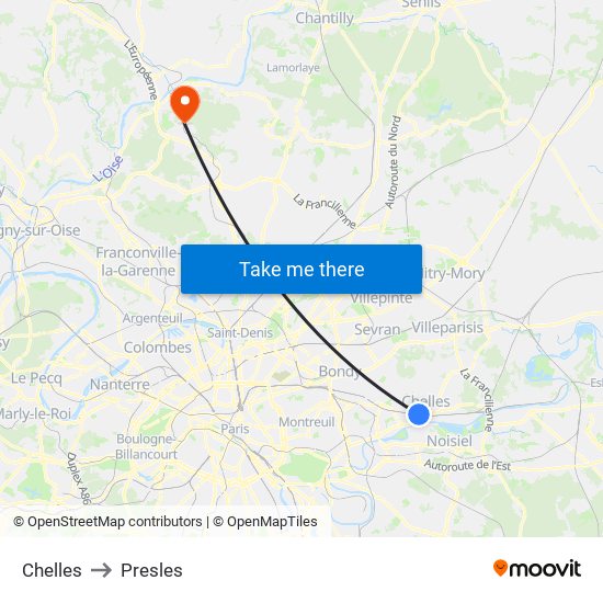 Chelles to Presles map
