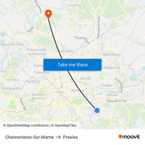 Chennevieres-Sur-Marne to Presles map