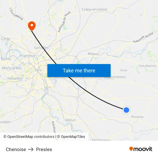 Chenoise to Presles map