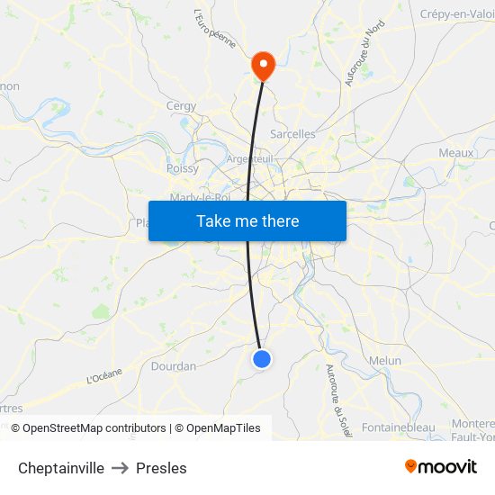 Cheptainville to Presles map