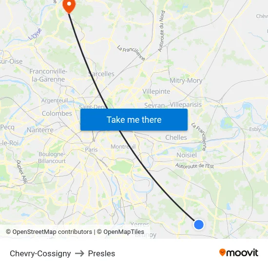 Chevry-Cossigny to Presles map