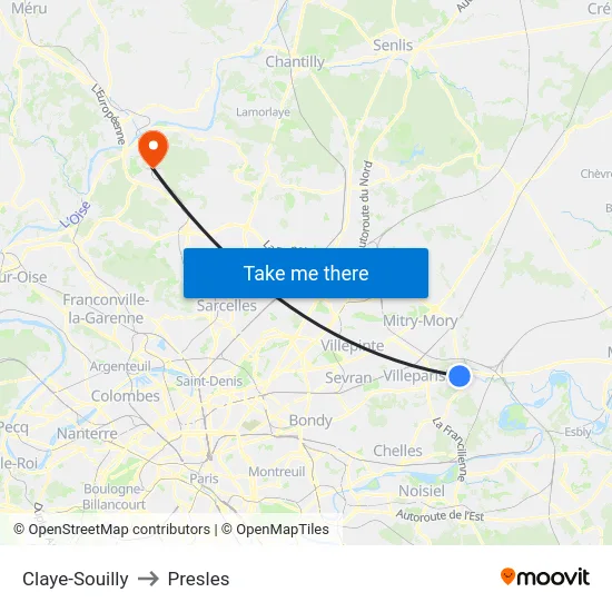 Claye-Souilly to Presles map