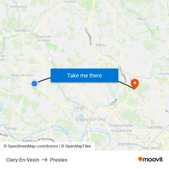 Clery-En-Vexin to Presles map