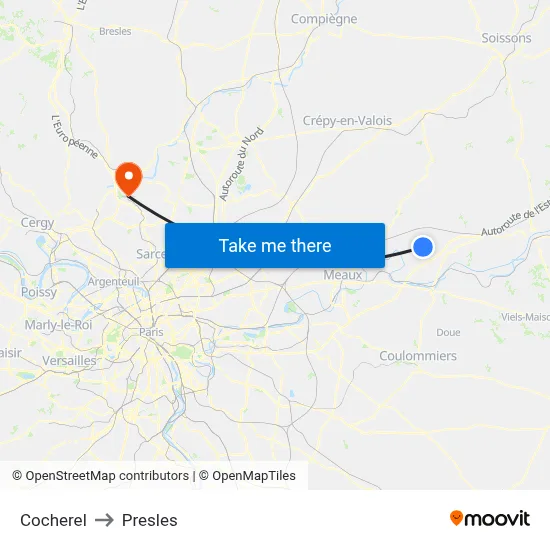 Cocherel to Presles map