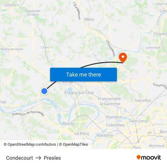 Condecourt to Presles map