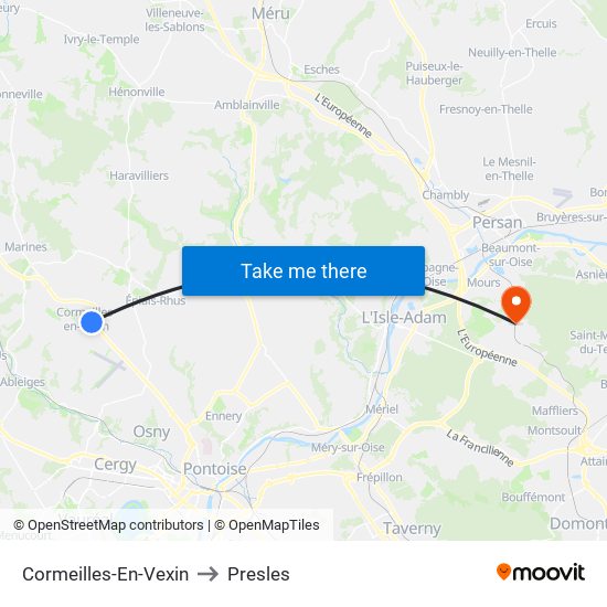 Cormeilles-En-Vexin to Presles map