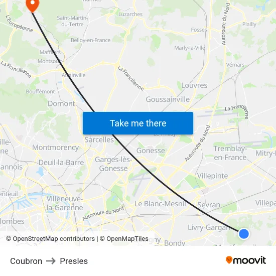 Coubron to Presles map
