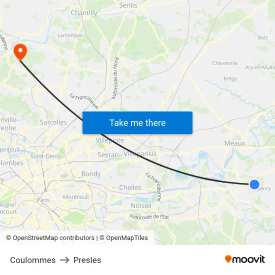 Coulommes to Presles map