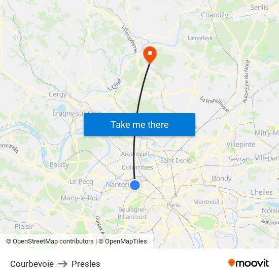 Courbevoie to Presles map