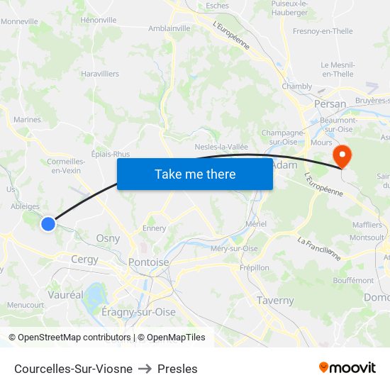 Courcelles-Sur-Viosne to Presles map