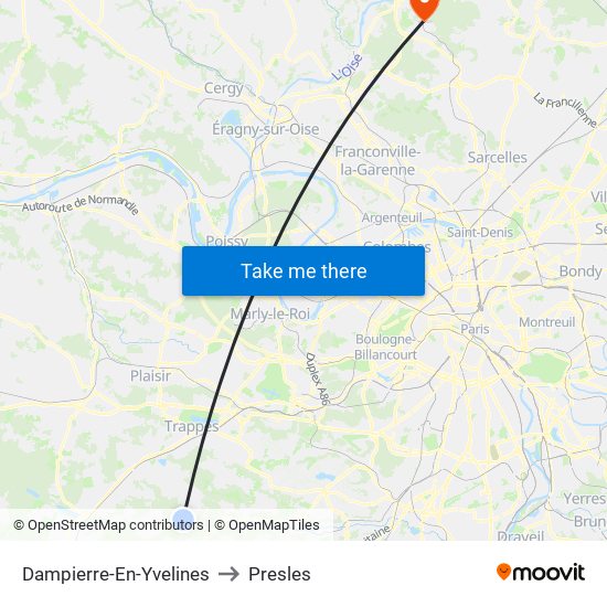 Dampierre-En-Yvelines to Presles map