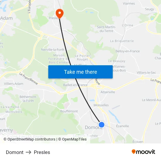 Domont to Presles map