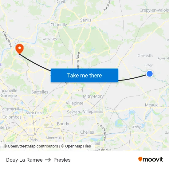Douy-La-Ramee to Presles map