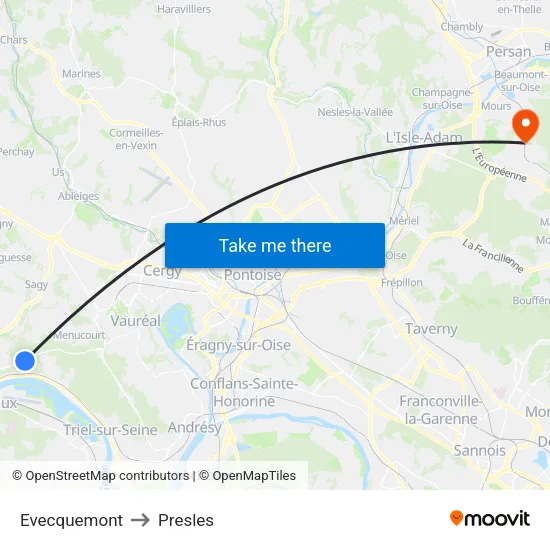 Evecquemont to Presles map