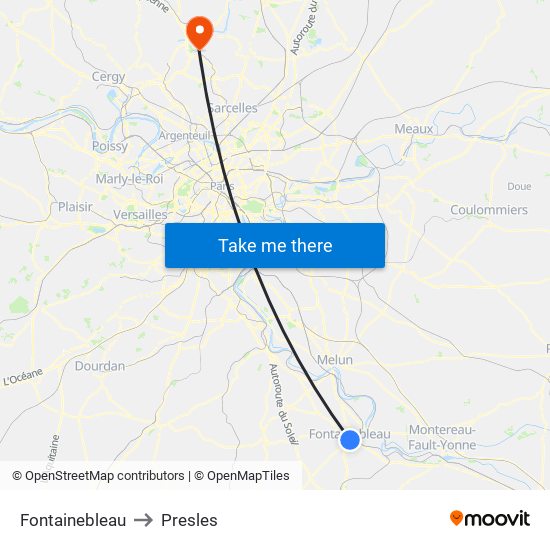 Fontainebleau to Presles map