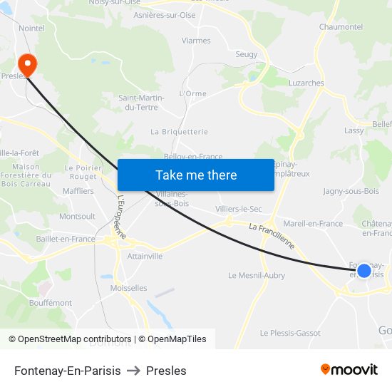 Fontenay-En-Parisis to Presles map