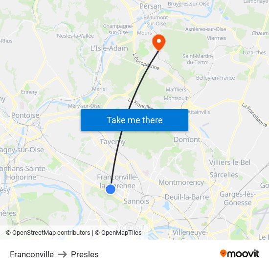 Franconville to Presles map