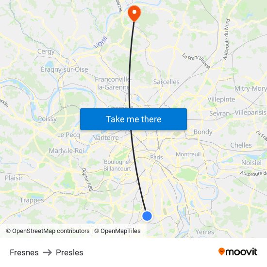 Fresnes to Presles map