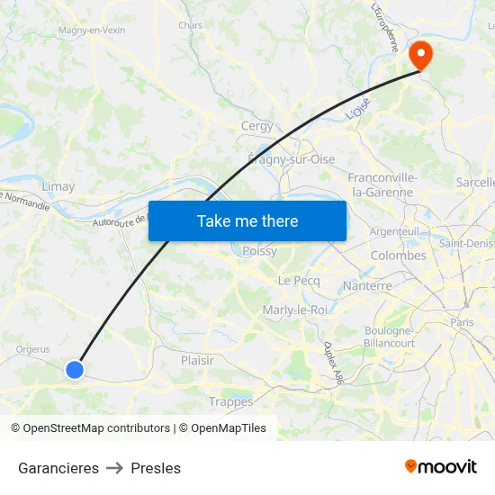 Garancieres to Presles map