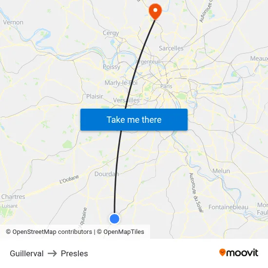 Guillerval to Presles map