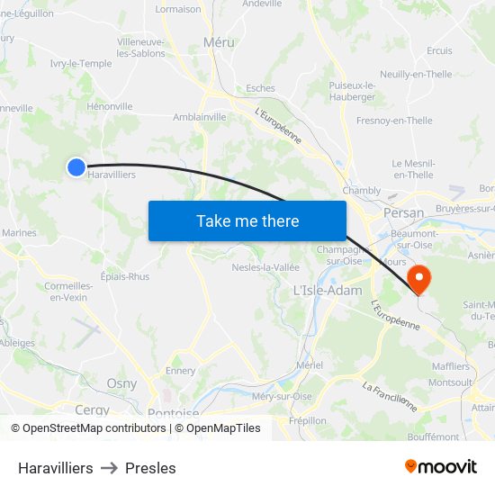 Haravilliers to Presles map