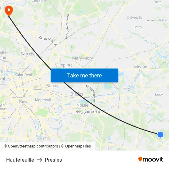 Hautefeuille to Presles map
